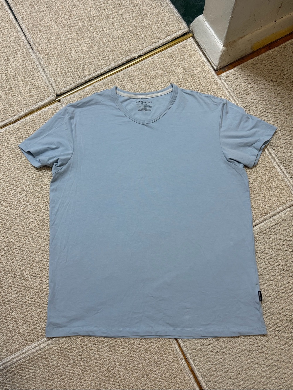 Kenneth Cole Short Sleeve V Neck Tee Men’s L Blue Minimalist Capsule Stretch